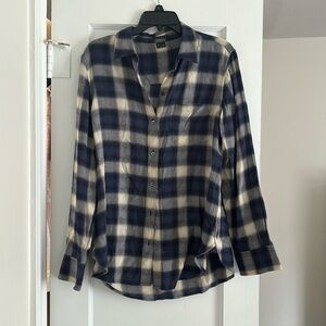 Theory Wool Plaid Button Down